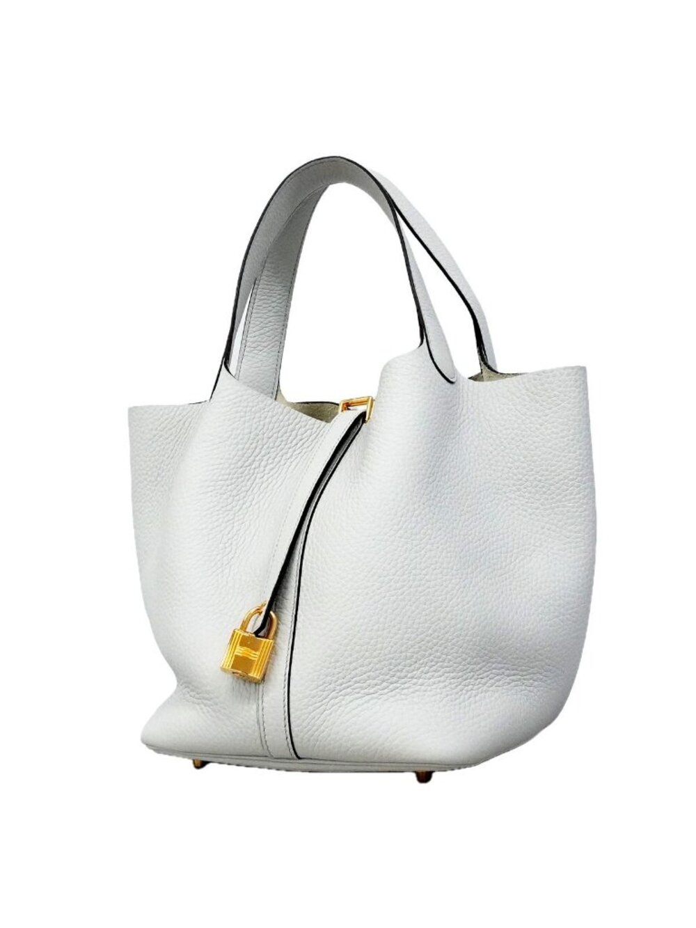 Hermes Handbag Picotin Lock MM Taurillon Clemence Blue Pale Gold